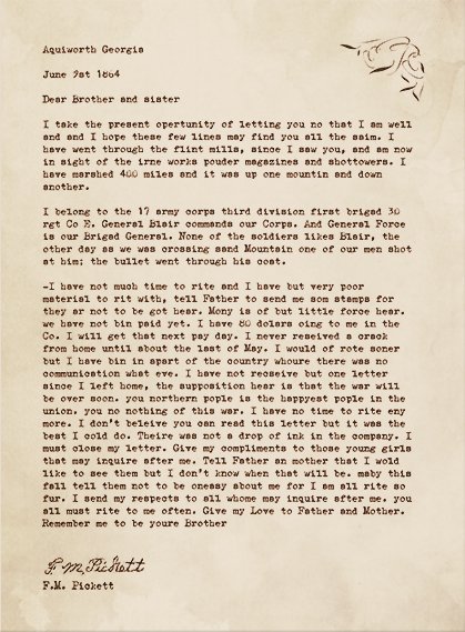 Francis Pickett's letter Francis Pickett's letter